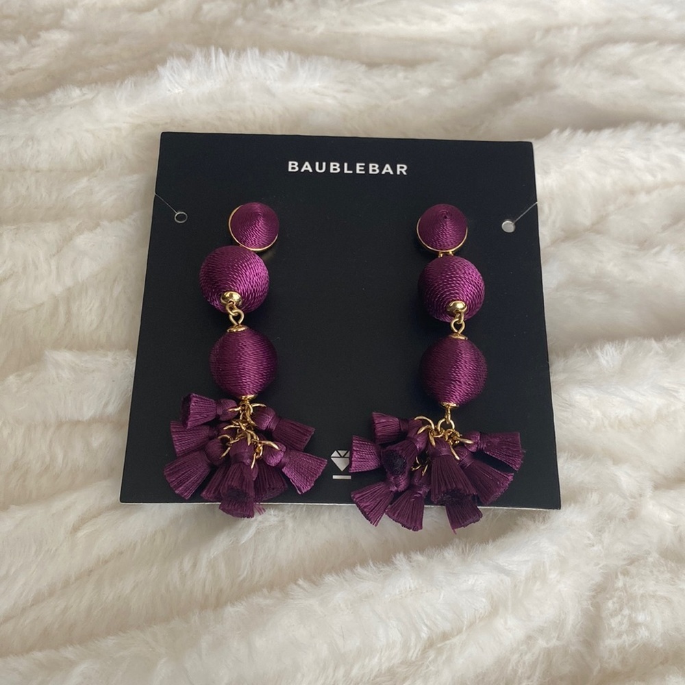 BaubleBar Purple Gold Bubble Tassel Drop Statement Earrings